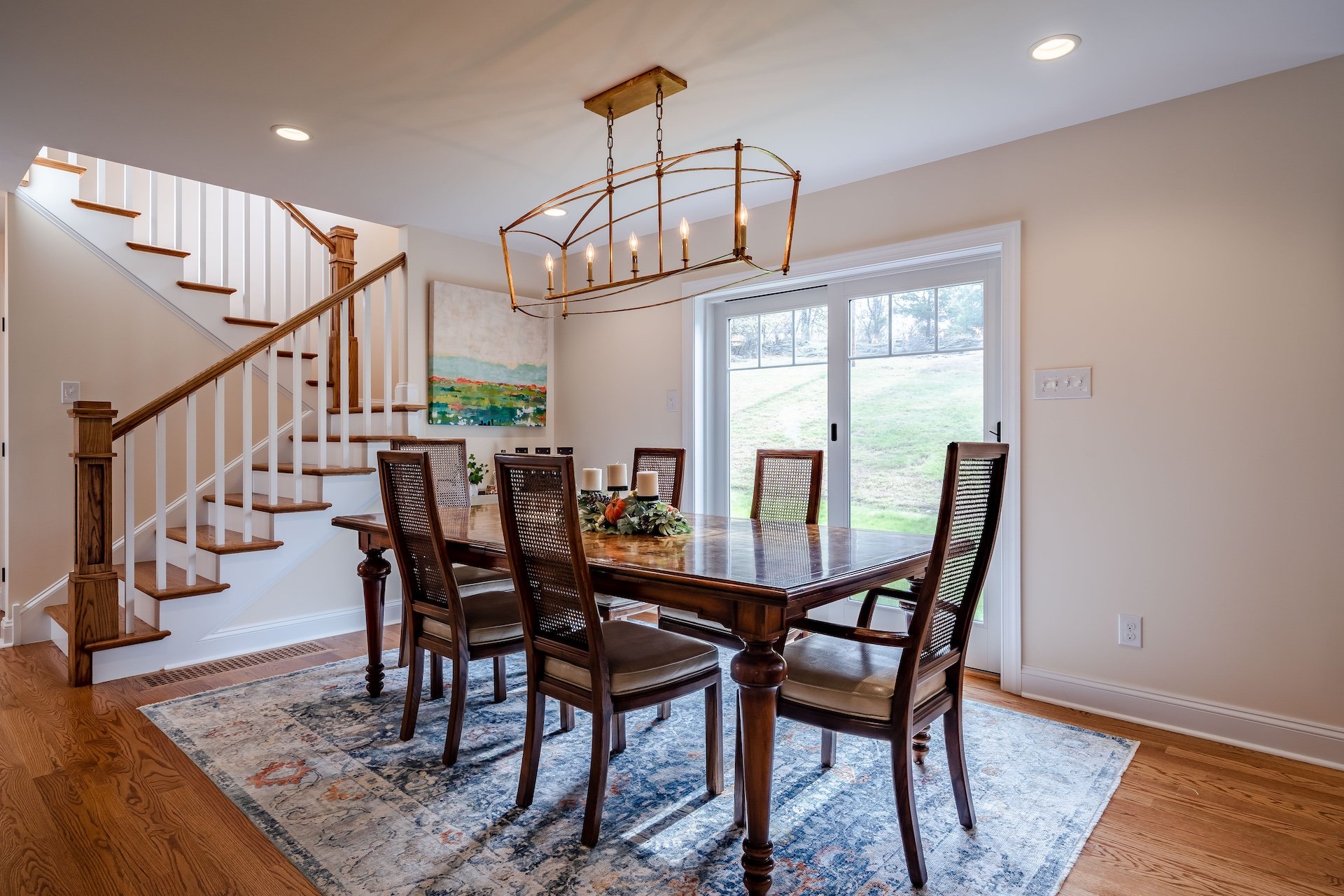 Dining room with contemporary chandelier