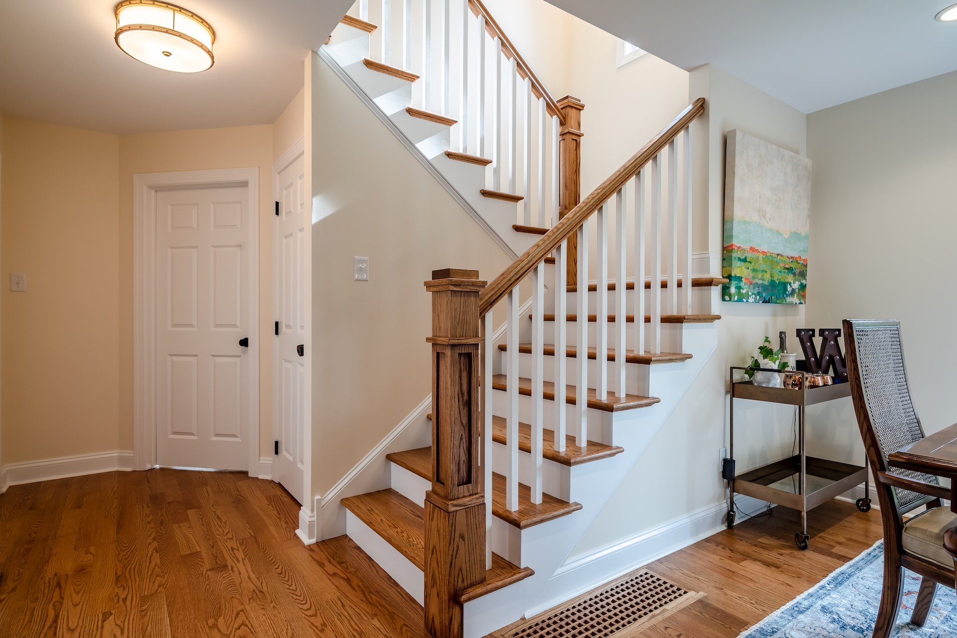 Custom wooden staircase with landing
