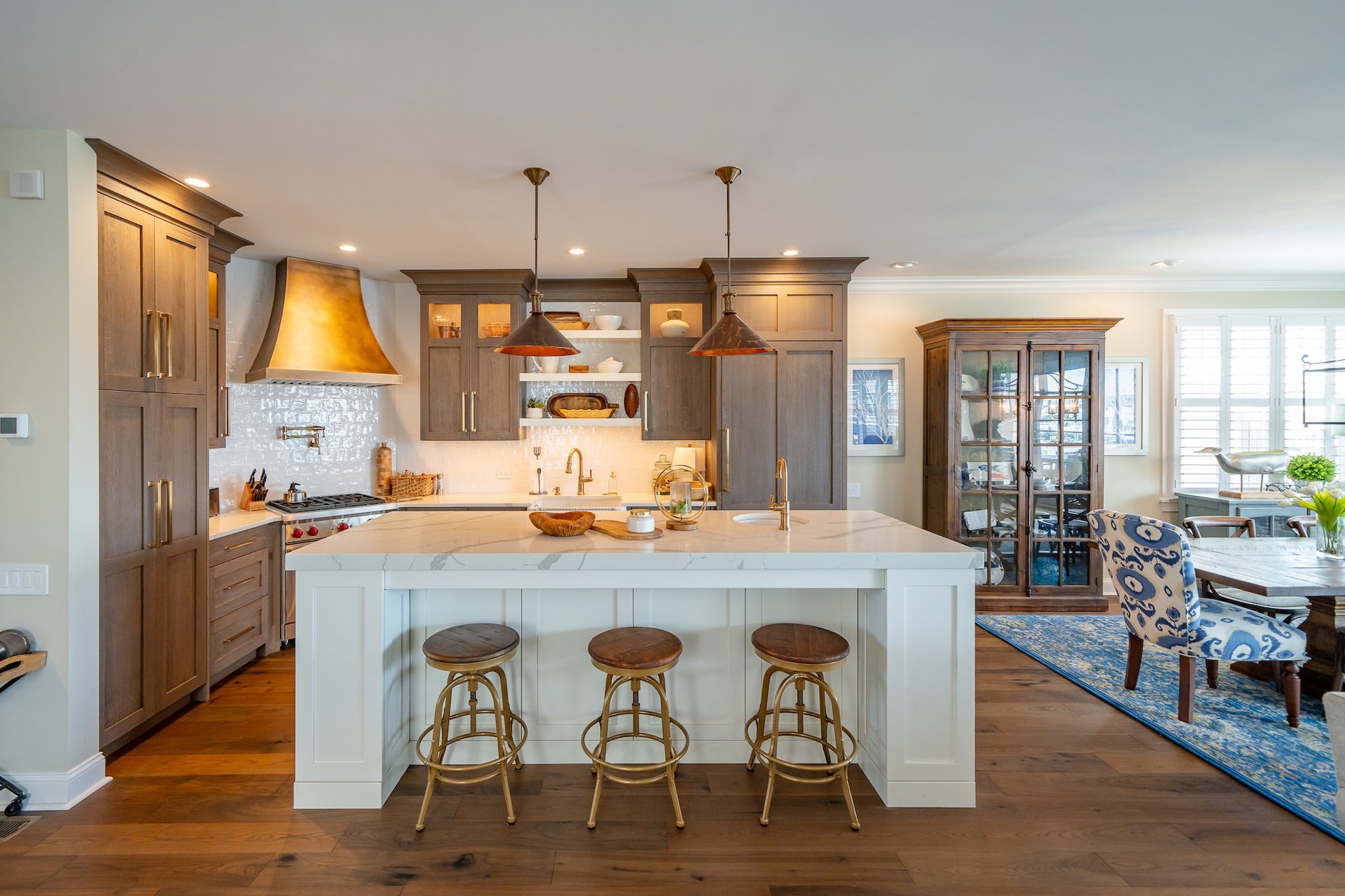 Renovated West Chester kitchen with three stools at kitchen bar