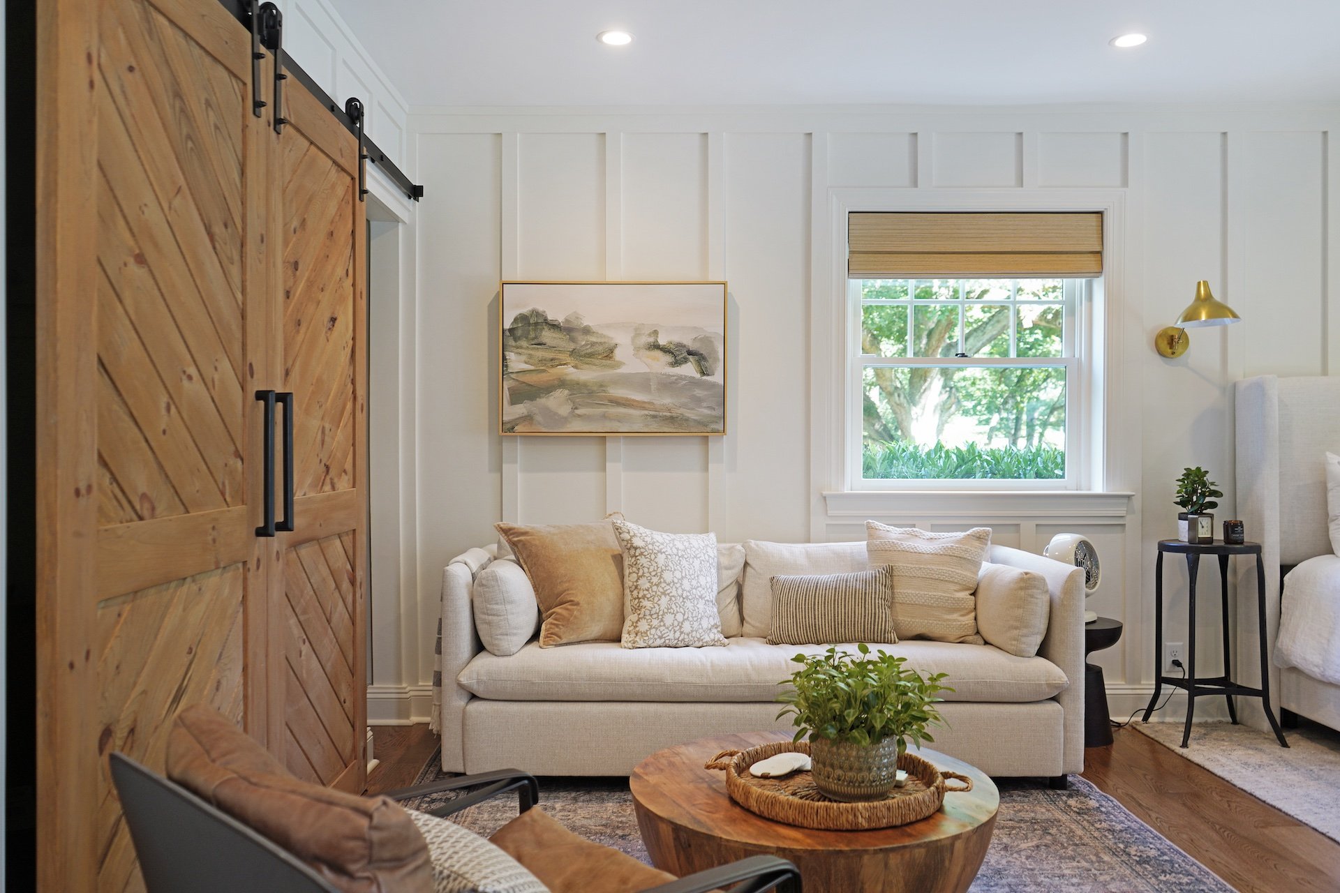 Modern paneled white wall in guest suite
