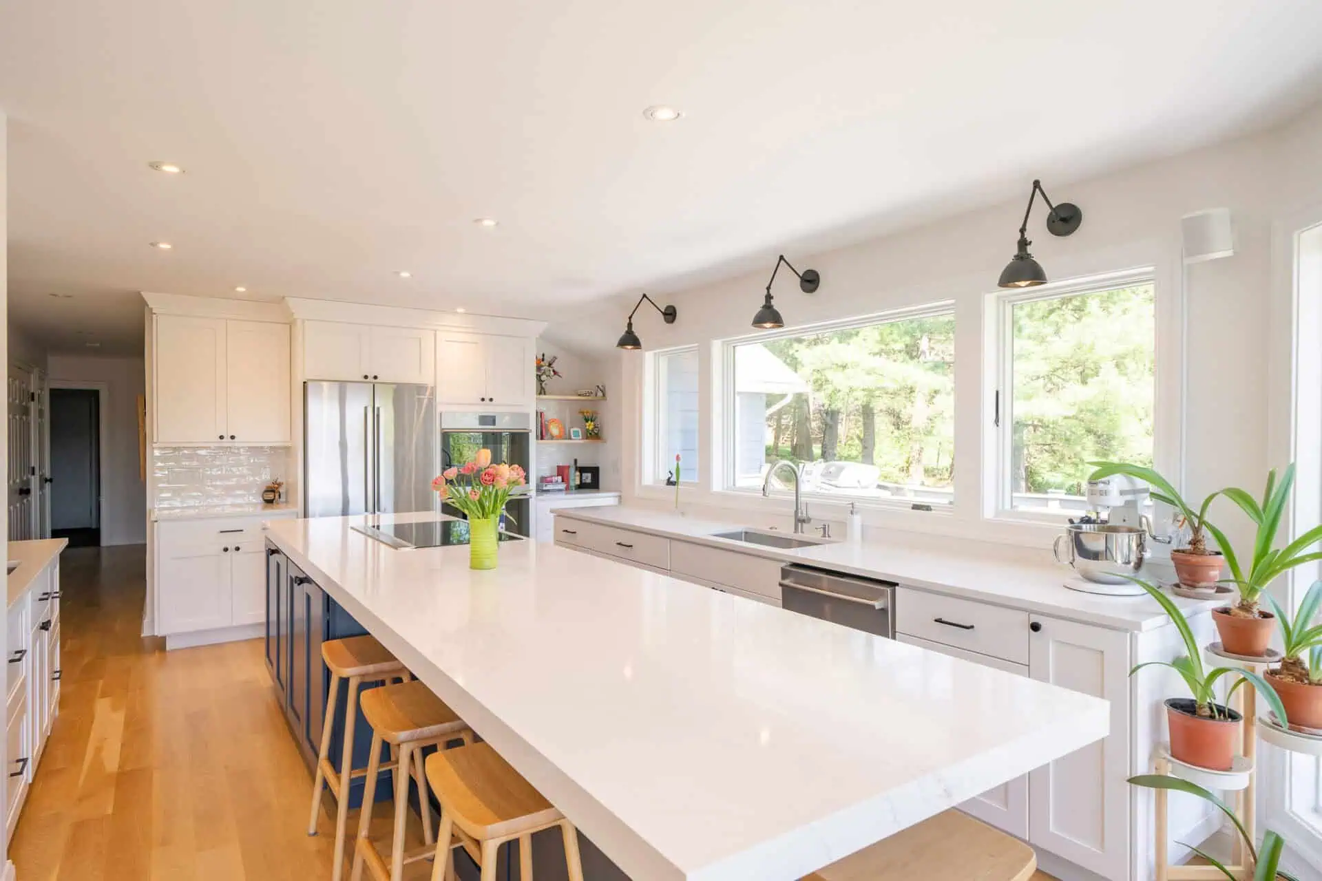 Modern white kitchen with large island