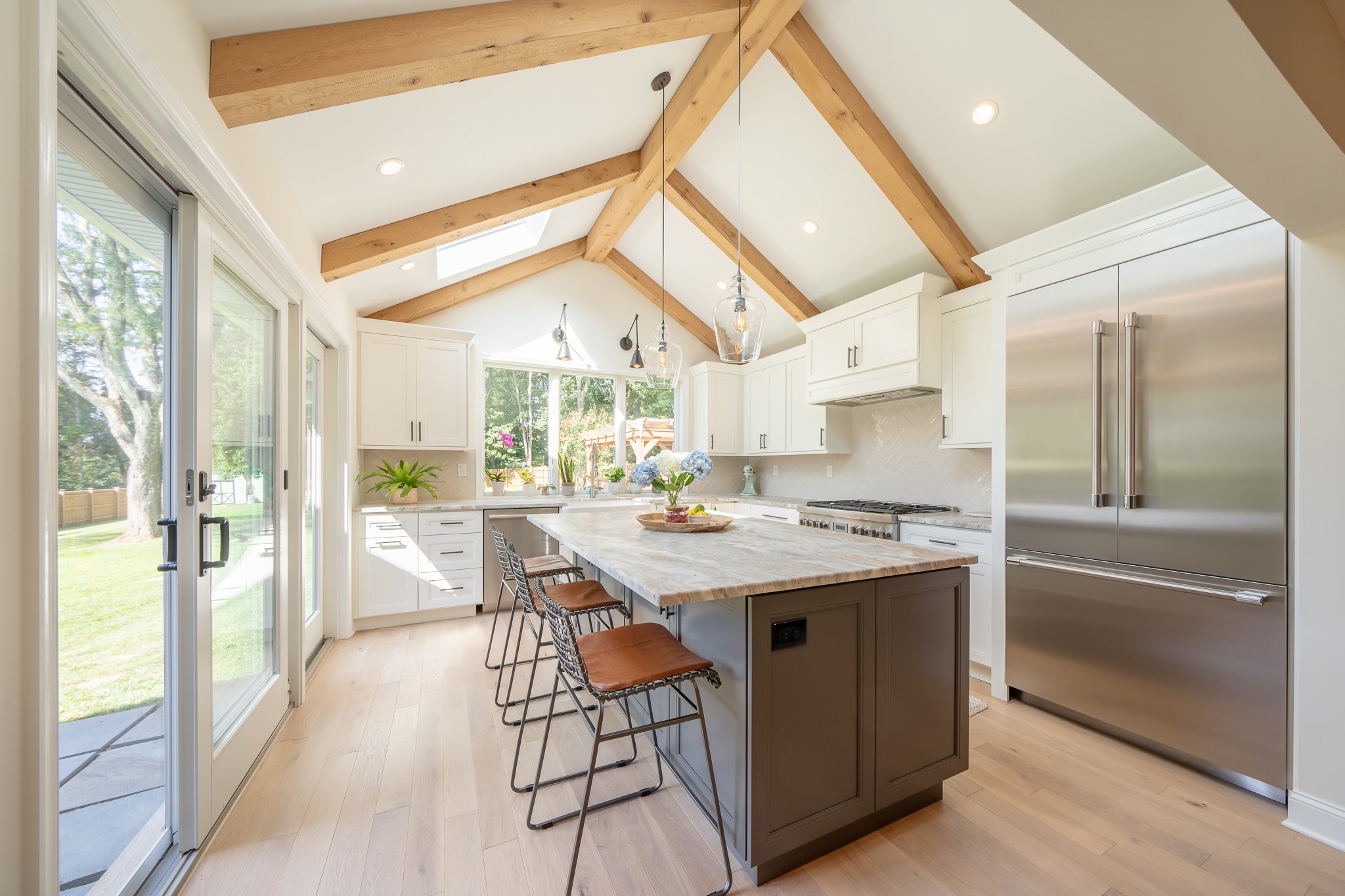 West Chester, PA, kitchen remodel with large sliding glass doors leading to patio