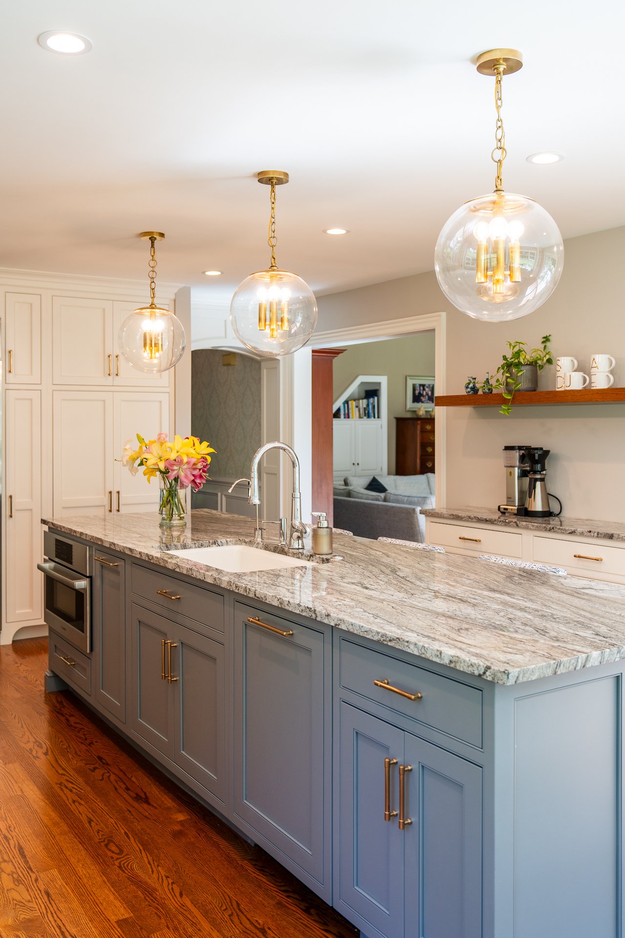 Light blue-grey kitchen island