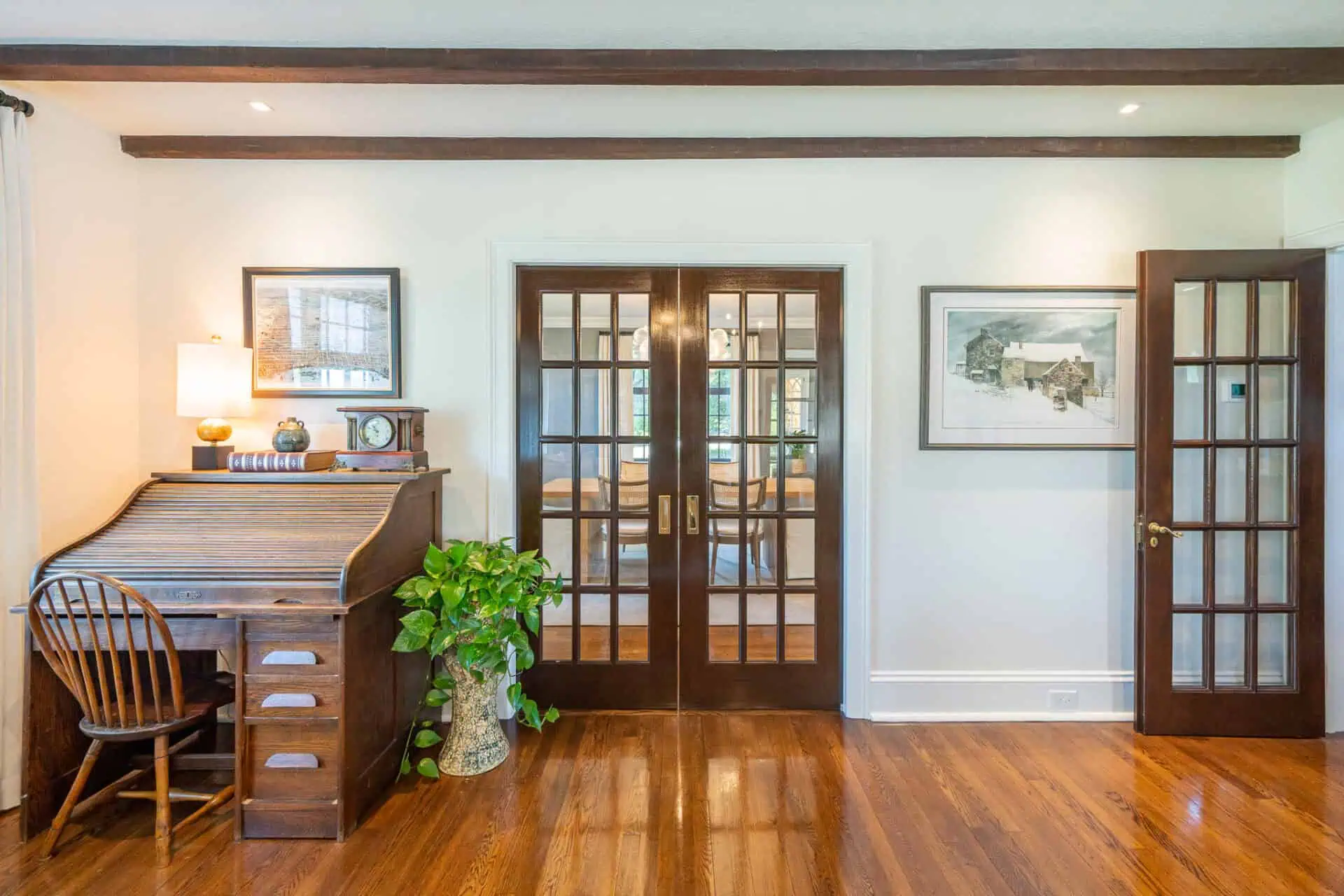 Glass doors in Tudor home