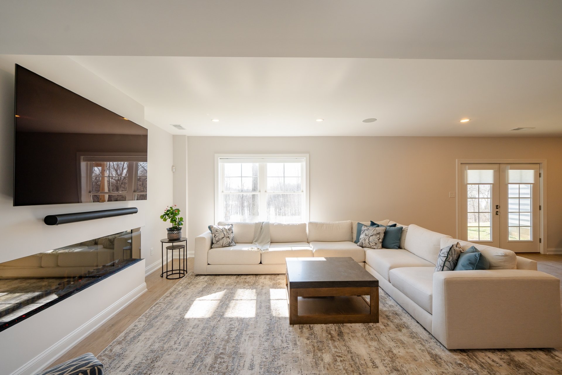Living room with white sectional sofa