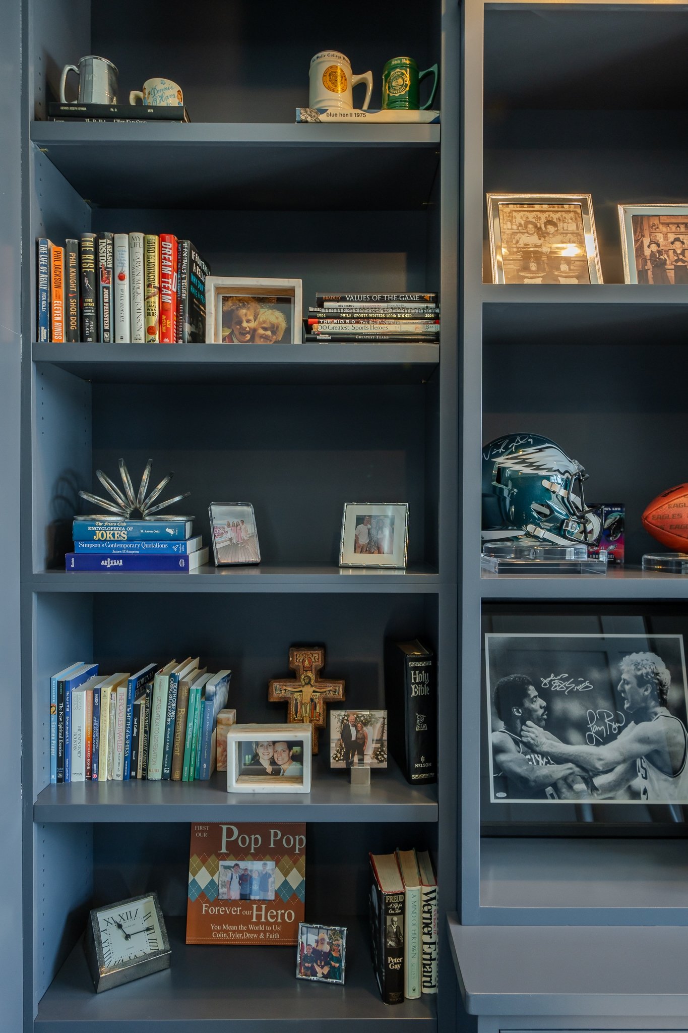 Built in bookshelf in moody grey