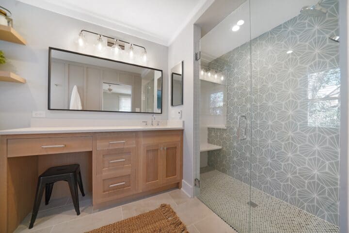 Bathroom with seated makeup area
