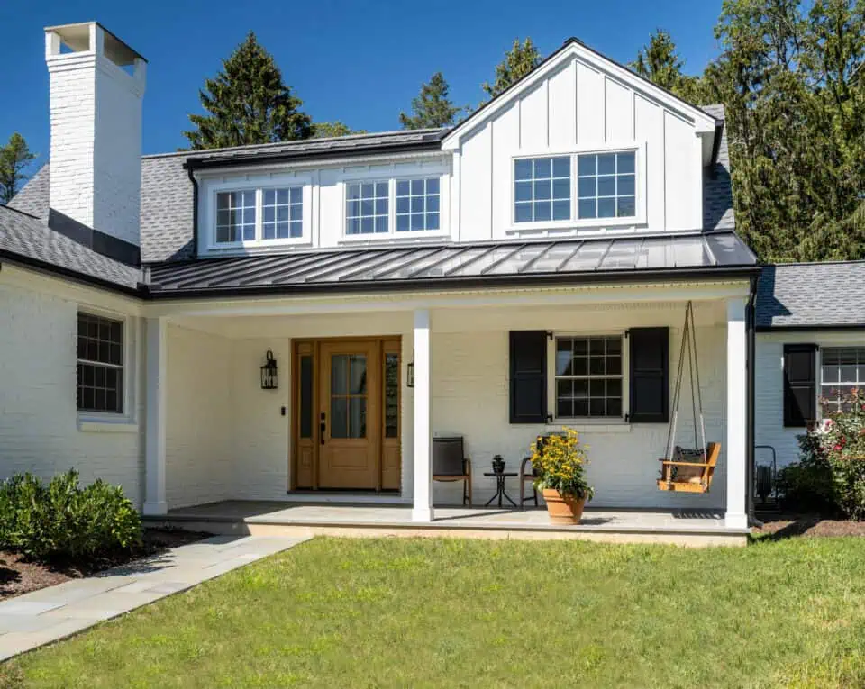 White home with second-story addition