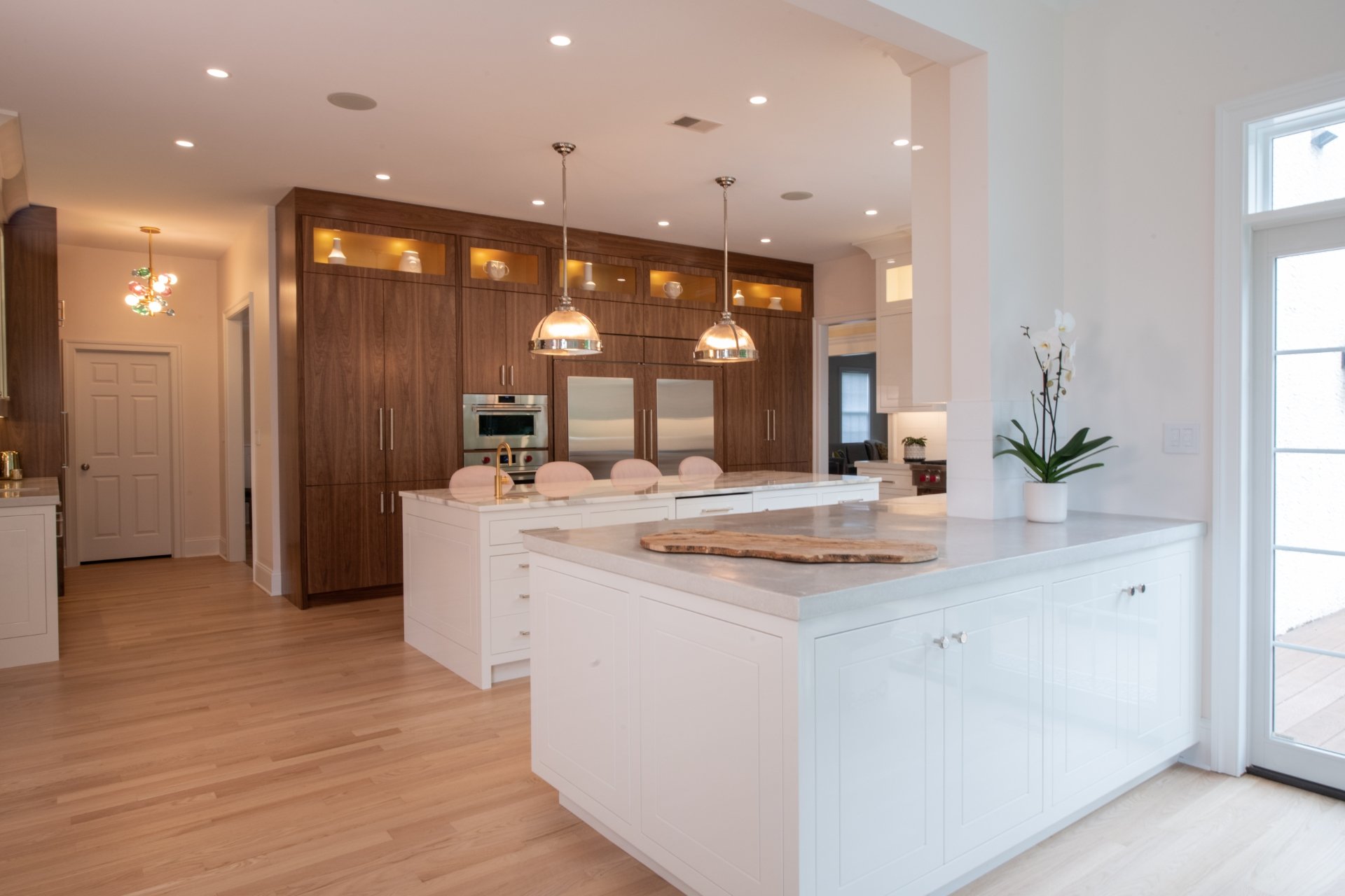Modern kitchen remodel in West Chester PA with walnut cabinets
