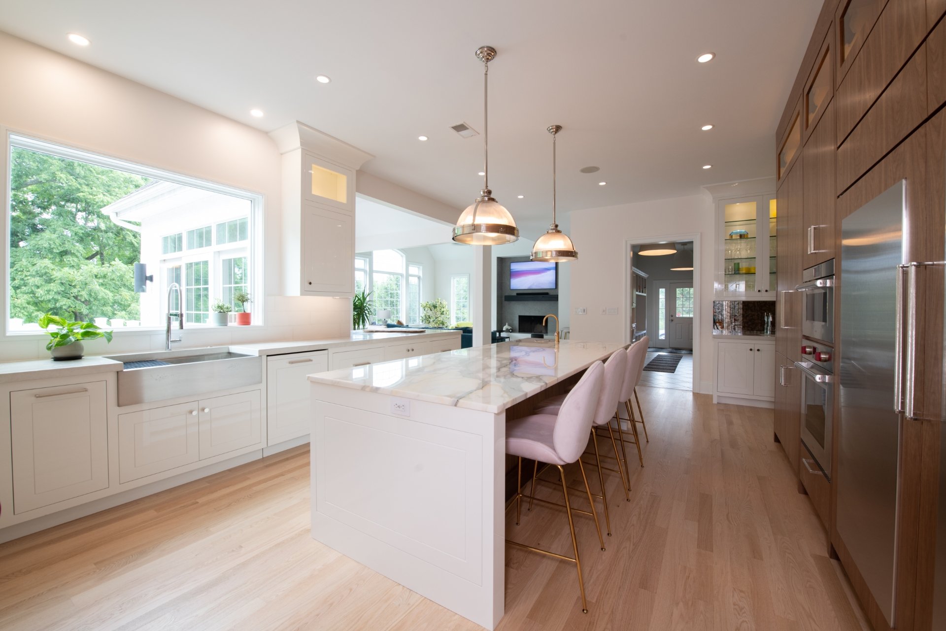 Kitchen island with waterfall countertop