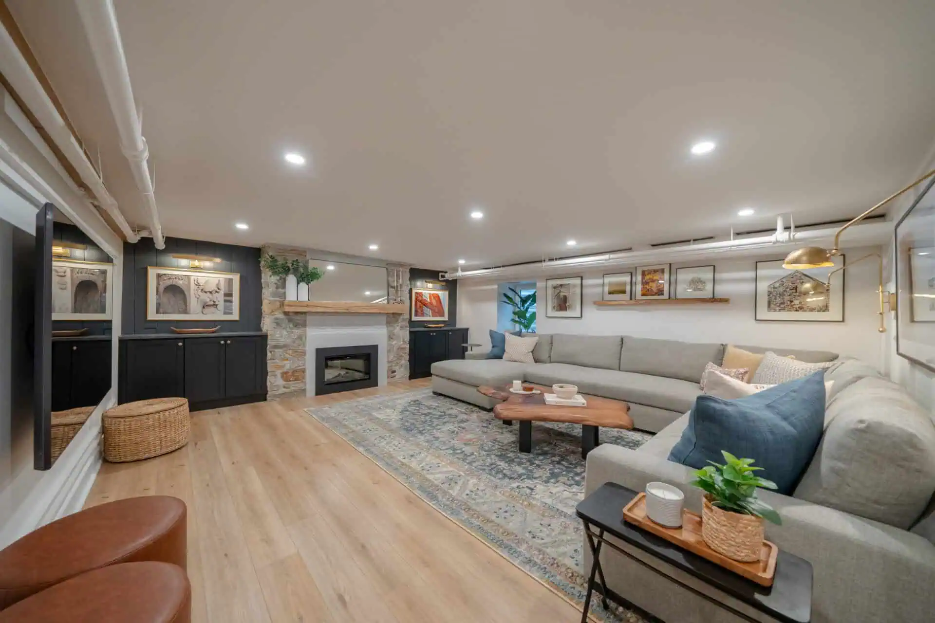 Finished basement after remodel in Tudor home in Wallingford PA