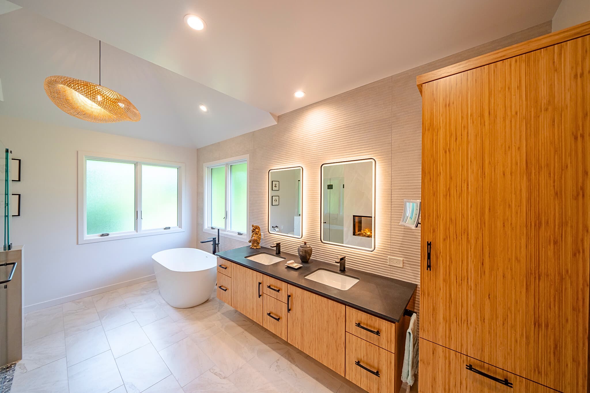 Smart bathroom with LED smart mirrors and bath