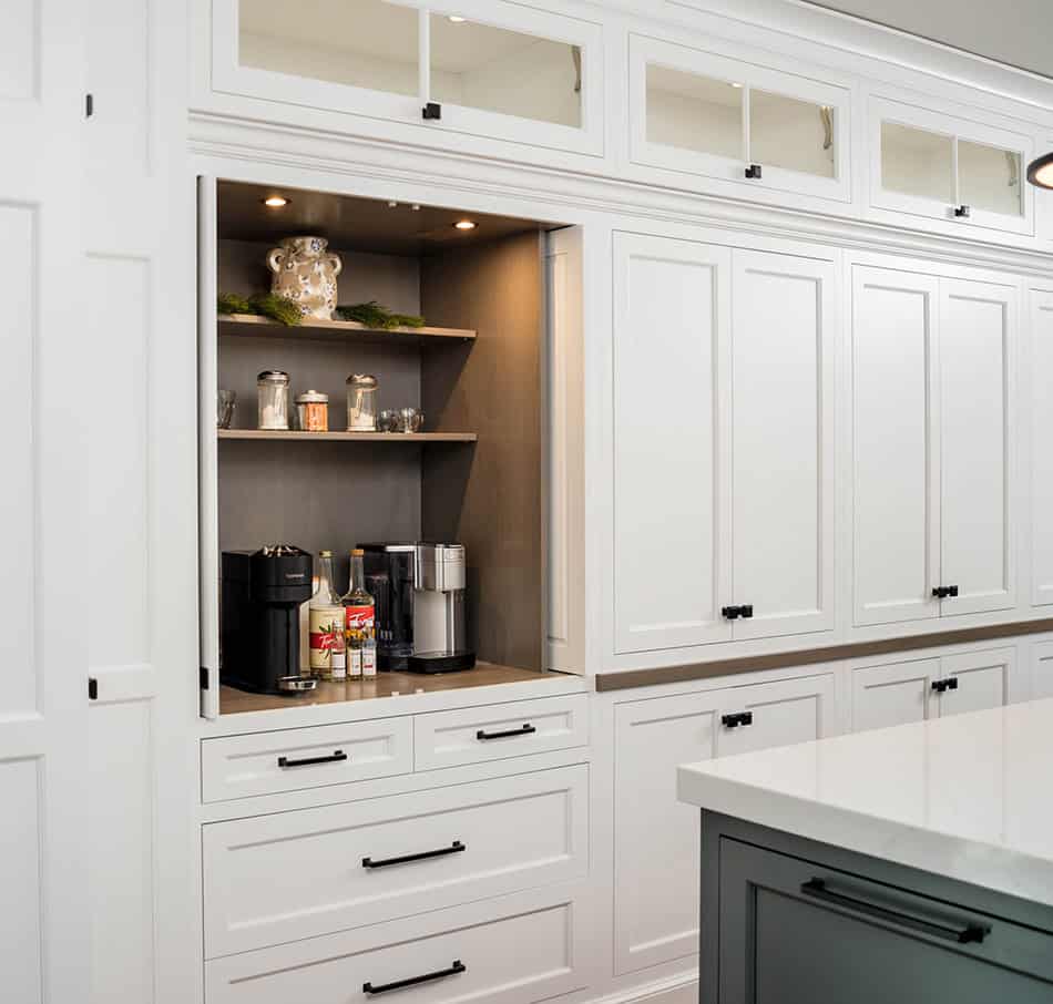 Built-in coffee bar in kitchen